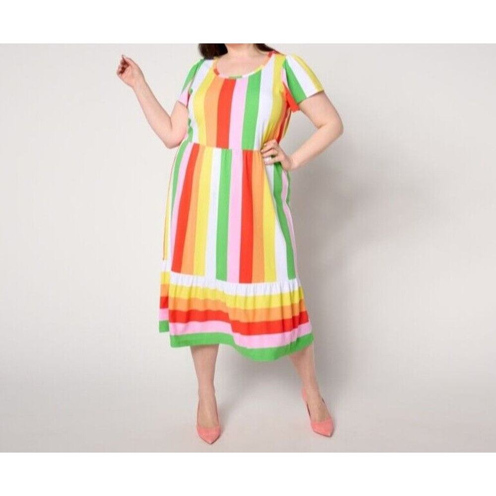 Isaac Mizrahi Size MP Flutter Sleeve Tiered Dress Fiesta Stripe A647885 NWOT